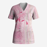 Breast Cancer Awareness Scrub Top Maile Pikake Lokelani Crown Flower Lei Inspired LT9 Adult Pink - Polynesian Pride