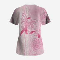Breast Cancer Awareness Scrub Top Maile Pikake Lokelani Crown Flower Lei Inspired LT9 - Polynesian Pride