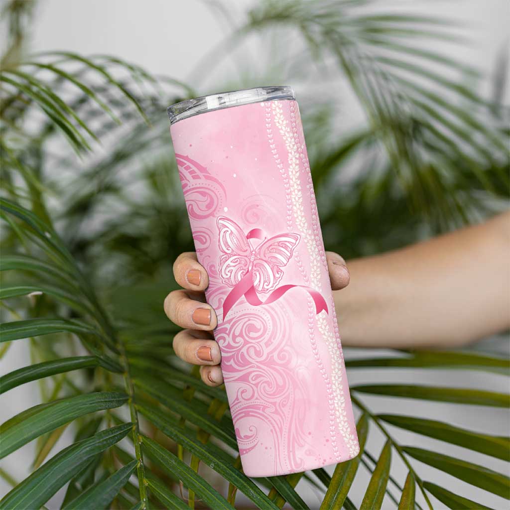 Breast Cancer Awareness Skinny Tumbler Maile Pikake Lokelani Crown Flower Lei Inspired