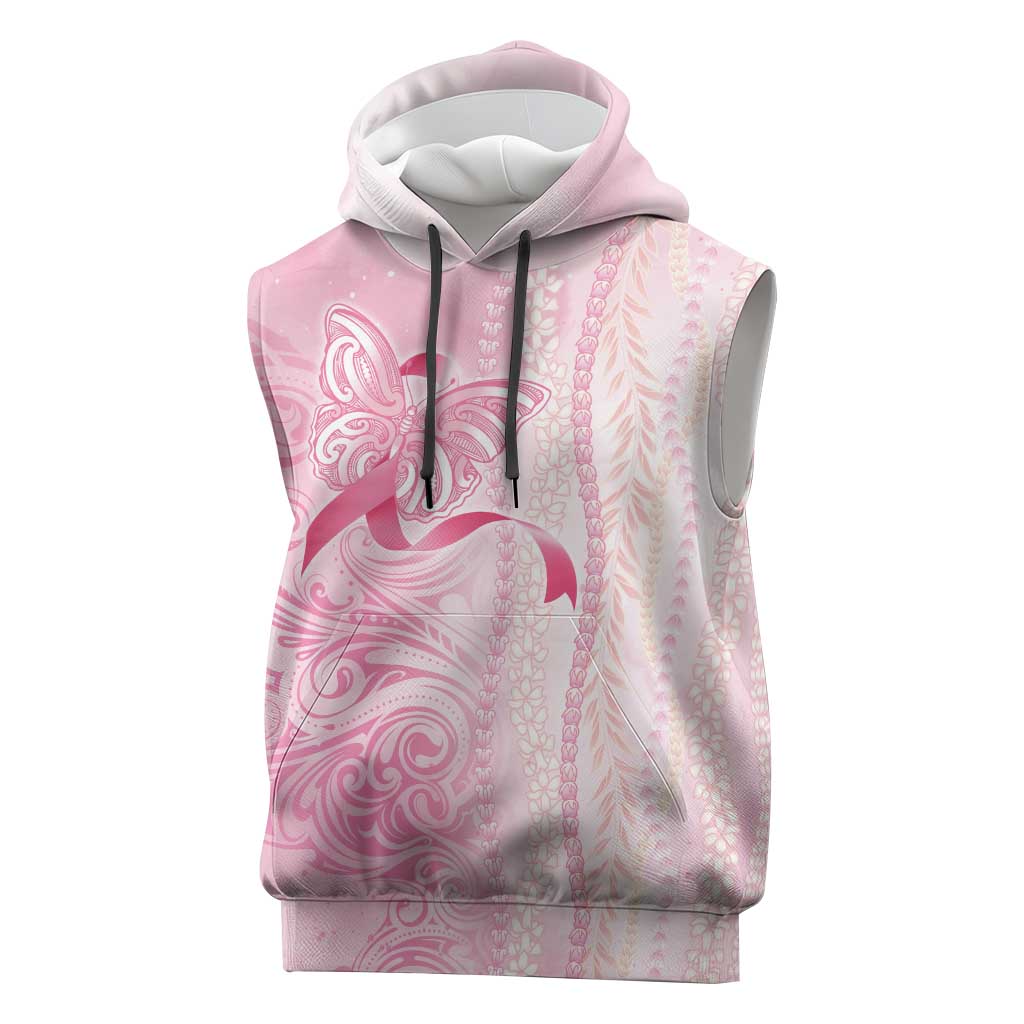 Breast Cancer Awareness Sleeveless Hoodie Maile Pikake Lokelani Crown Flower Lei Inspired LT9 Pink - Polynesian Pride