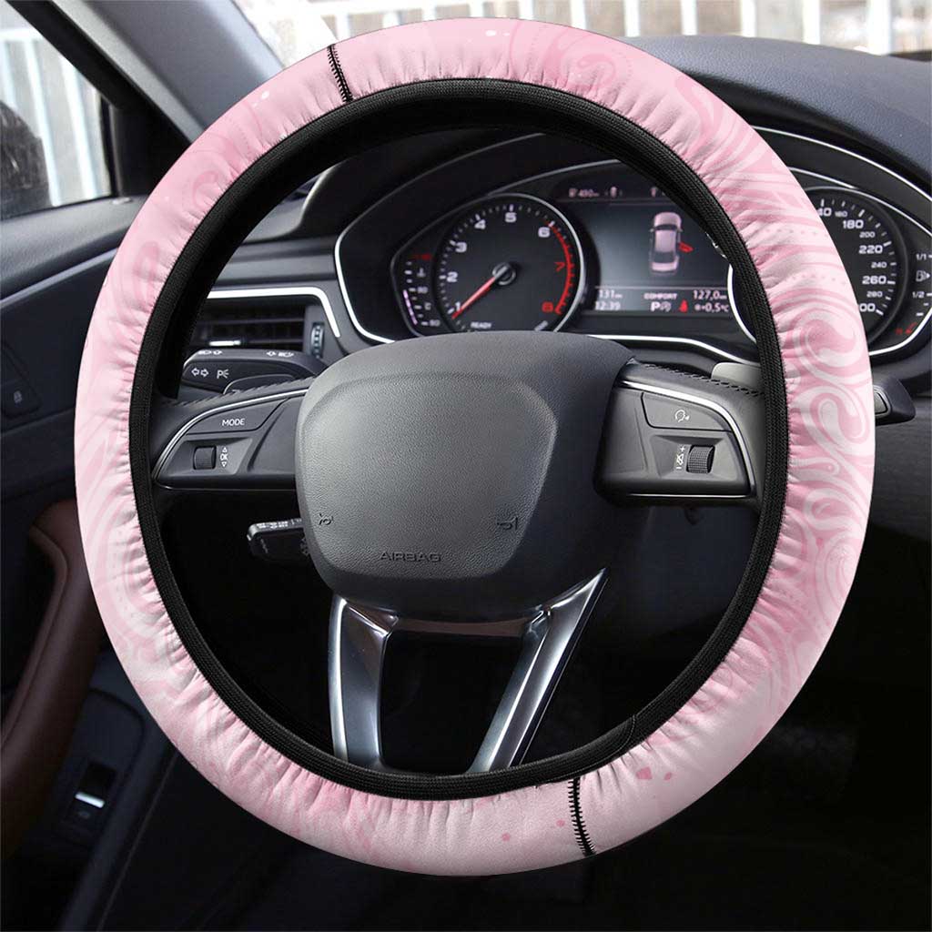 Breast Cancer Awareness Steering Wheel Cover Maile Pikake Lokelani Crown Flower Lei Inspired LT9 - Polynesian Pride