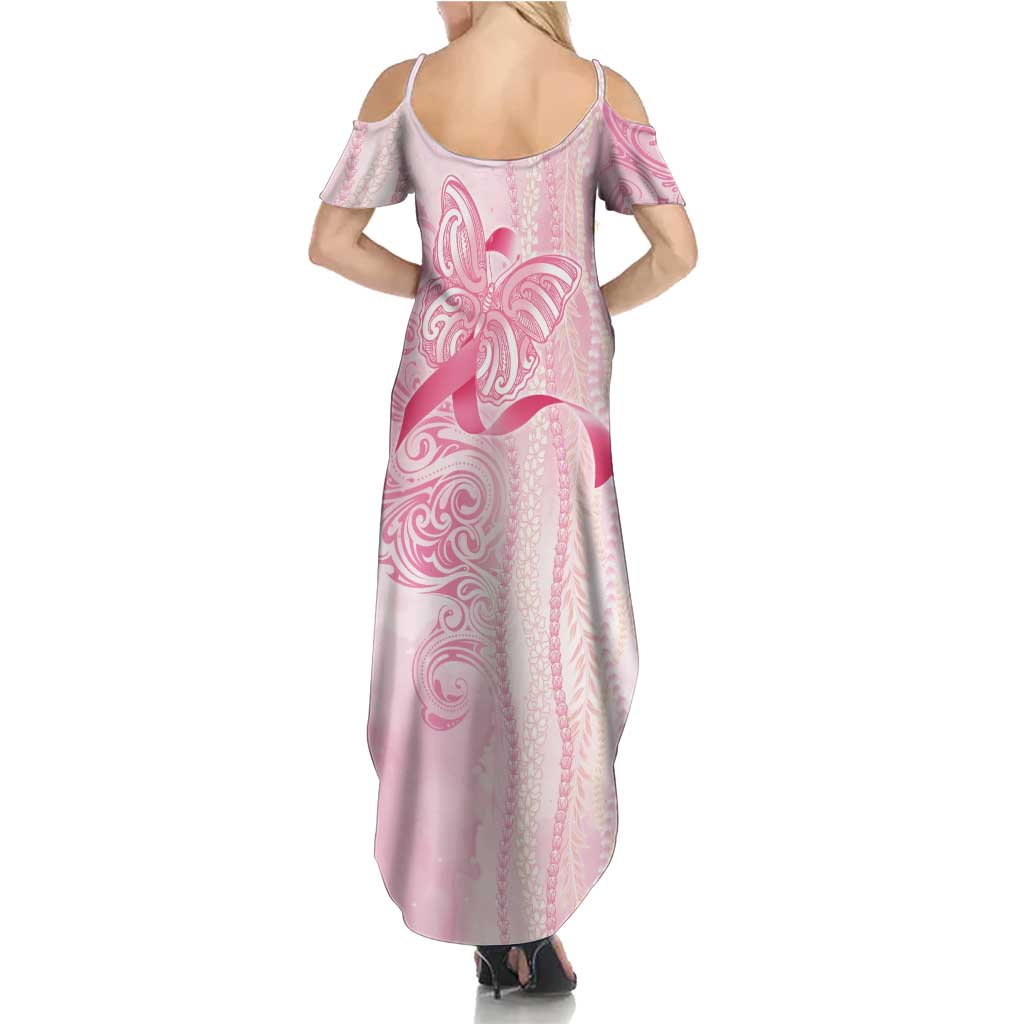 Breast Cancer Awareness Summer Maxi Dress Maile Pikake Lokelani Crown Flower Lei Inspired LT9 - Polynesian Pride