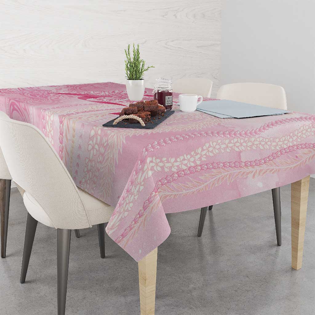 Breast Cancer Awareness Tablecloth Maile Pikake Lokelani Crown Flower Lei Inspired