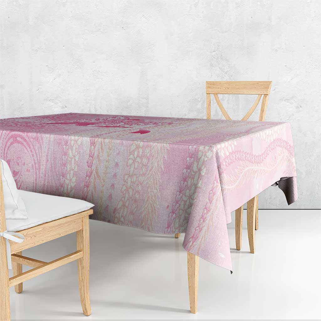 Breast Cancer Awareness Tablecloth Maile Pikake Lokelani Crown Flower Lei Inspired