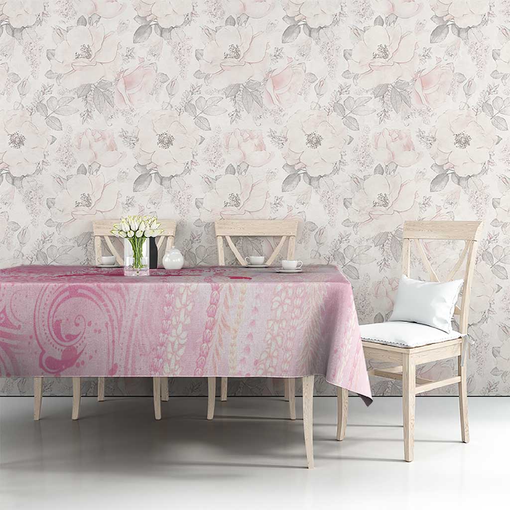 Breast Cancer Awareness Tablecloth Maile Pikake Lokelani Crown Flower Lei Inspired