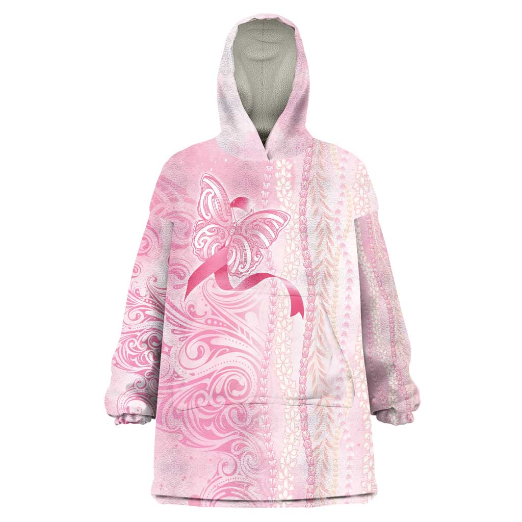 Breast Cancer Awareness Wearable Blanket Hoodie Maile Pikake Lokelani Crown Flower Lei Inspired LT9 One Size Pink - Polynesian Pride