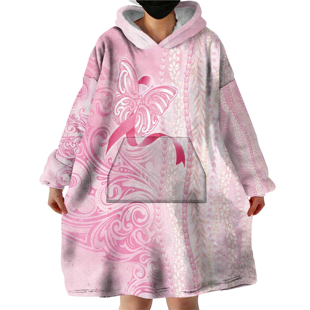 Breast Cancer Awareness Wearable Blanket Hoodie Maile Pikake Lokelani Crown Flower Lei Inspired LT9 - Polynesian Pride