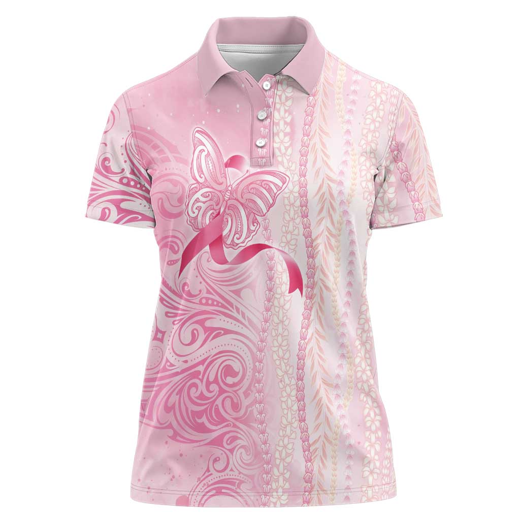 Breast Cancer Awareness Women Polo Shirt Maile Pikake Lokelani Crown Flower Lei Inspired