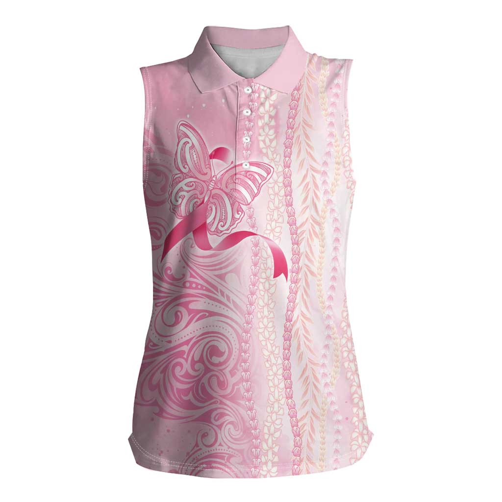 Breast Cancer Awareness Women Sleeveless Polo Shirt Maile Pikake Lokelani Crown Flower Lei Inspired