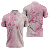 Breast Cancer Awareness Zipper Polo Shirt Maile Pikake Lokelani Crown Flower Lei Inspired LT9 - Polynesian Pride