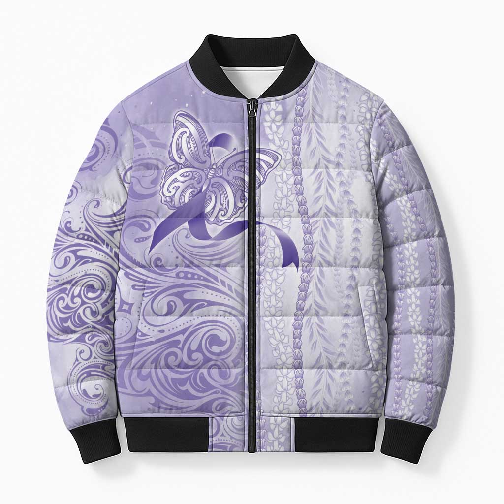 Epilepsy Awareness Bomber Puffer Jacket Maile Pikake Lokelani Crown Flower Lei Inspired