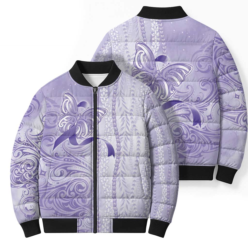 Epilepsy Awareness Bomber Puffer Jacket Maile Pikake Lokelani Crown Flower Lei Inspired