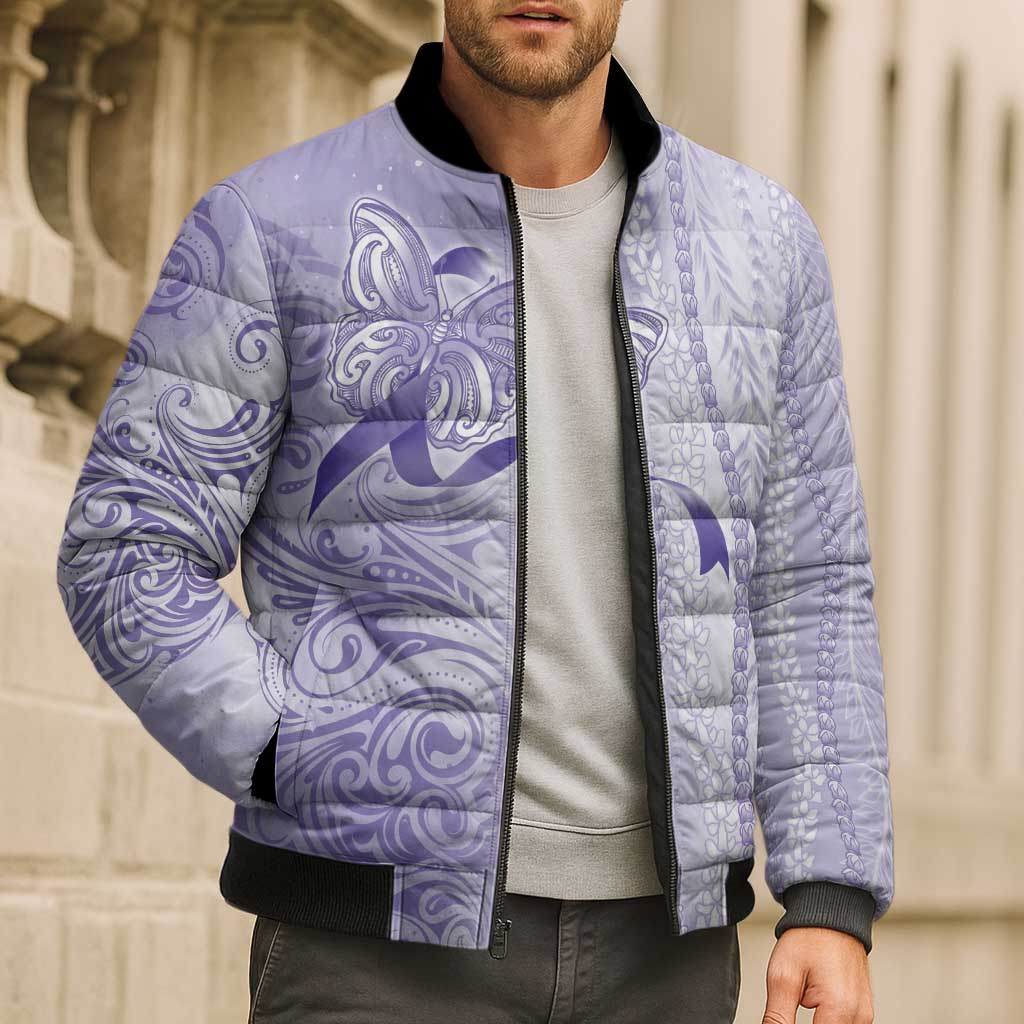 Epilepsy Awareness Bomber Puffer Jacket Maile Pikake Lokelani Crown Flower Lei Inspired