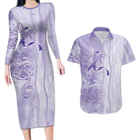 Epilepsy Awareness Couples Matching Long Sleeve Bodycon Dress and Hawaiian Shirt Maile Pikake Lokelani Crown Flower Lei Inspired