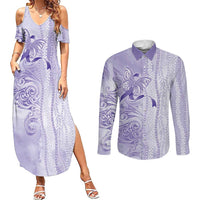 Epilepsy Awareness Couples Matching Summer Maxi Dress and Long Sleeve Button Shirt Maile Pikake Lokelani Crown Flower Lei Inspired