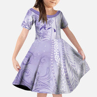 Epilepsy Awareness Family Matching Long Sleeve Bodycon Dress and Hawaiian Shirt Maile Pikake Lokelani Crown Flower Lei Inspired LT9 Daughter's Dress Purple - Polynesian Pride