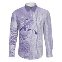Epilepsy Awareness Family Matching Long Sleeve Bodycon Dress and Hawaiian Shirt Maile Pikake Lokelani Crown Flower Lei Inspired LT9 Dad's Shirt - Long Sleeve Purple - Polynesian Pride