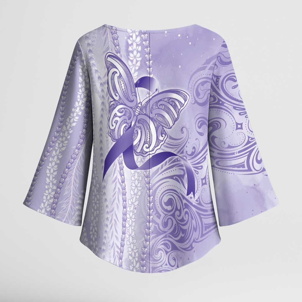Epilepsy Awareness Kimono Sleeve Blouse Maile Pikake Lokelani Crown Flower Lei Inspired LT9 - Polynesian Pride