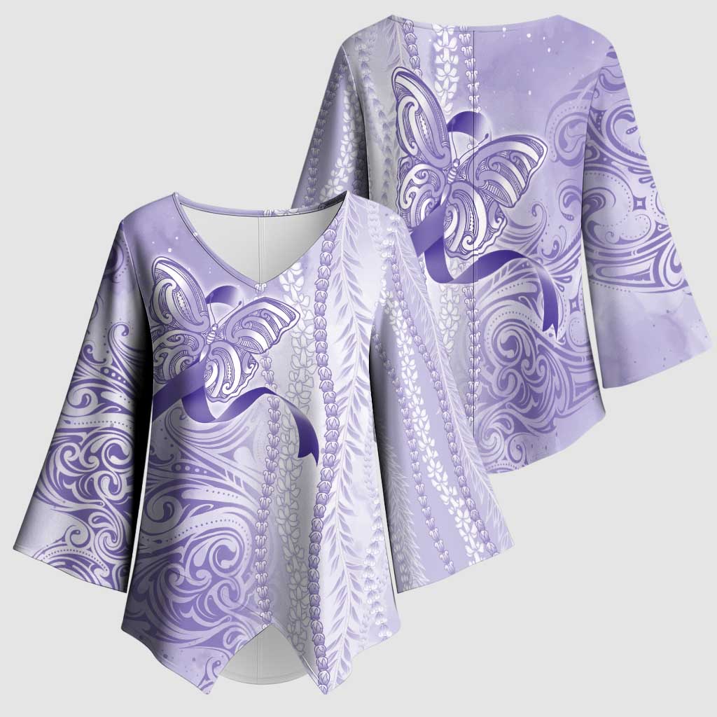 Epilepsy Awareness Kimono Sleeve Blouse Maile Pikake Lokelani Crown Flower Lei Inspired LT9 - Polynesian Pride