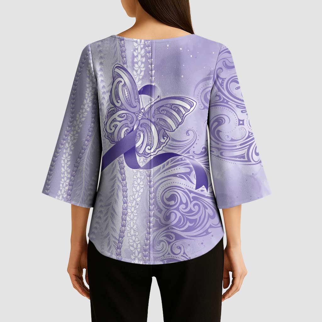 Epilepsy Awareness Kimono Sleeve Blouse Maile Pikake Lokelani Crown Flower Lei Inspired LT9 - Polynesian Pride