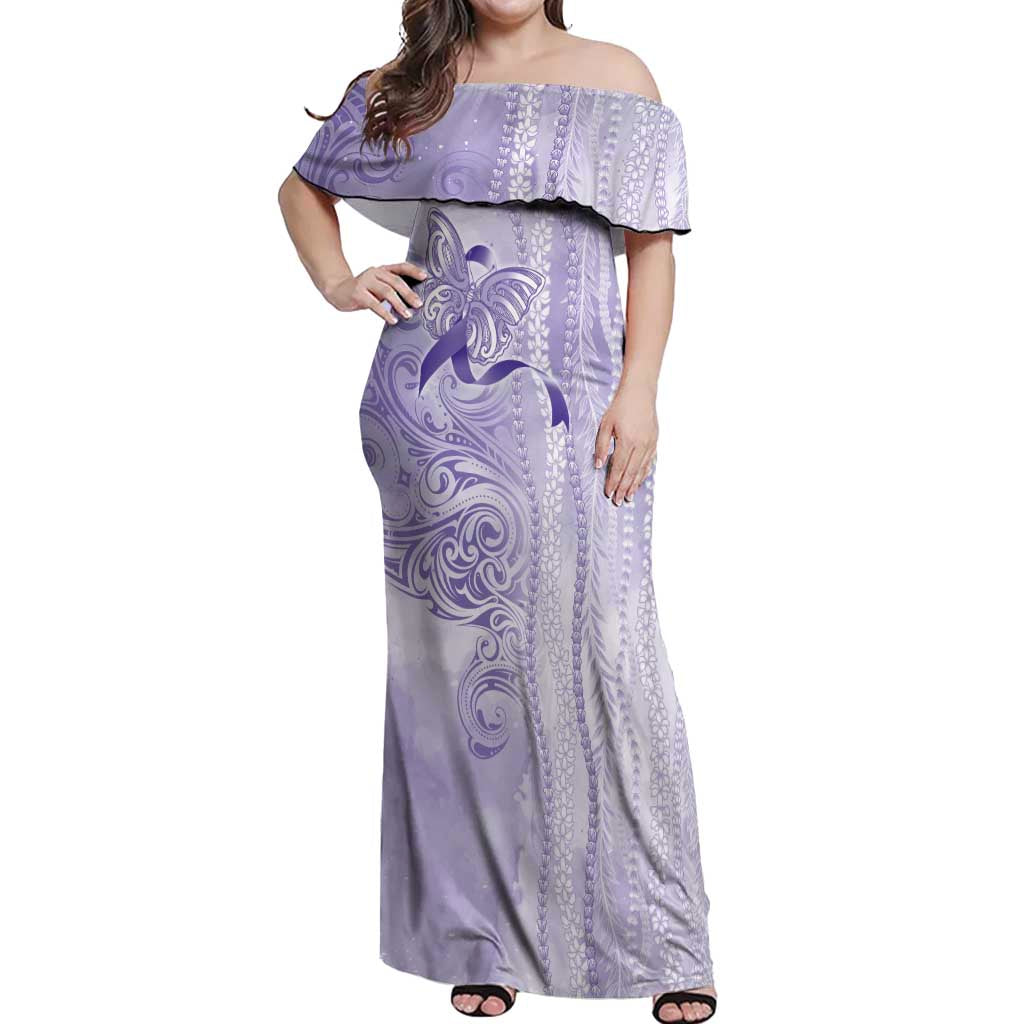 Epilepsy Awareness Off Shoulder Maxi Dress Maile Pikake Lokelani Crown Flower Lei Inspired LT9 Women Purple - Polynesian Pride
