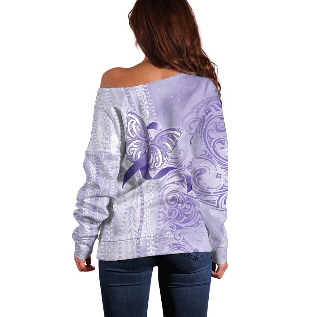 Epilepsy Awareness Off Shoulder Sweater Maile Pikake Lokelani Crown Flower Lei Inspired