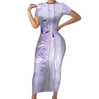 Epilepsy Awareness Short Sleeve Bodycon Dress Maile Pikake Lokelani Crown Flower Lei Inspired LT9 Long Dress Purple - Polynesian Pride