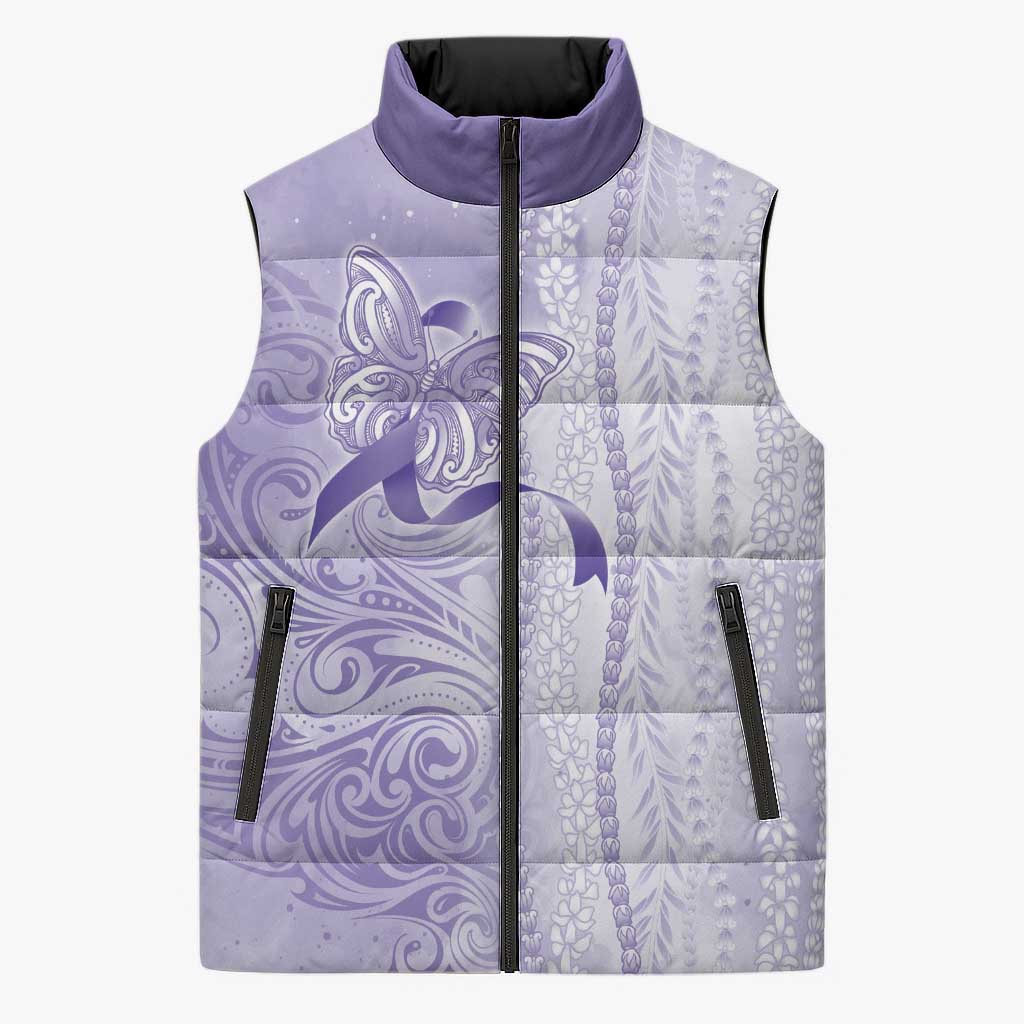 Epilepsy Awareness Sleeveless Puffer Jacket Maile Pikake Lokelani Crown Flower Lei Inspired LT9 Unisex Purple - Polynesian Pride
