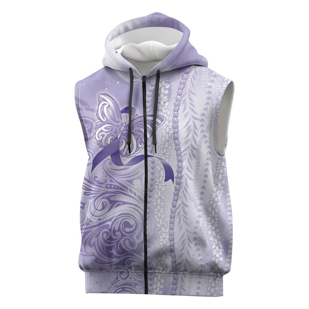 Epilepsy Awareness Sleeveless Zip Hoodie Maile Pikake Lokelani Crown Flower Lei Inspired LT9 Purple - Polynesian Pride