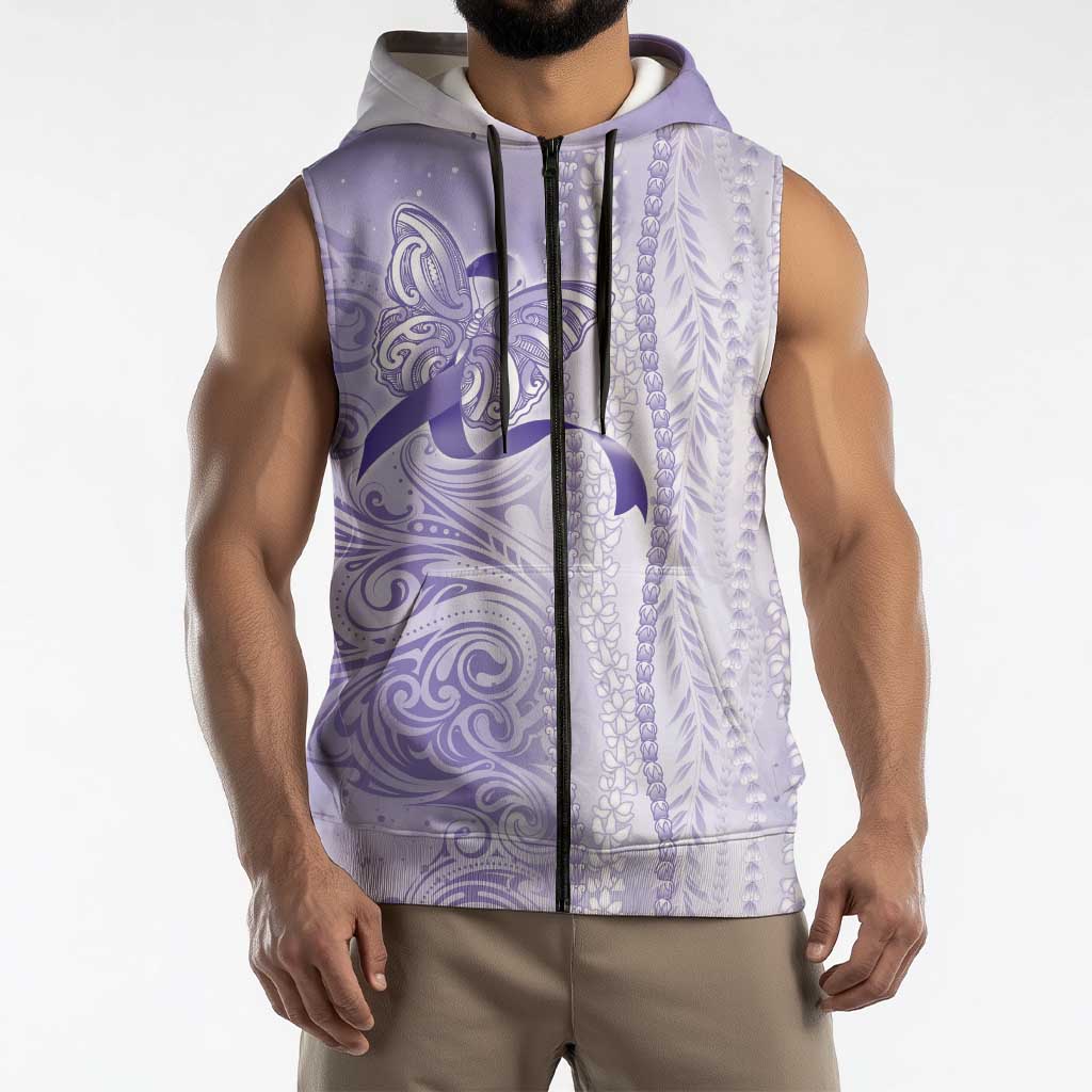 Epilepsy Awareness Sleeveless Zip Hoodie Maile Pikake Lokelani Crown Flower Lei Inspired