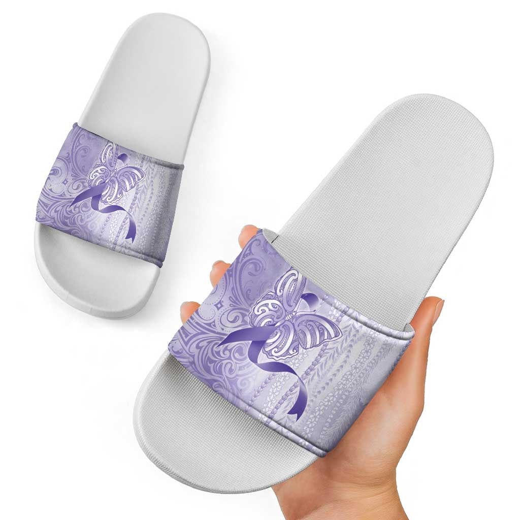 Epilepsy Awareness Slide Sandals Maile Pikake Lokelani Crown Flower Lei Inspired