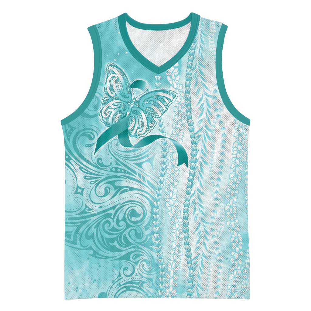 PTSD Awareness Basketball Jersey Maile Pikake Lokelani Crown Flower Lei Inspired LT9 Unisex Teal - Polynesian Pride