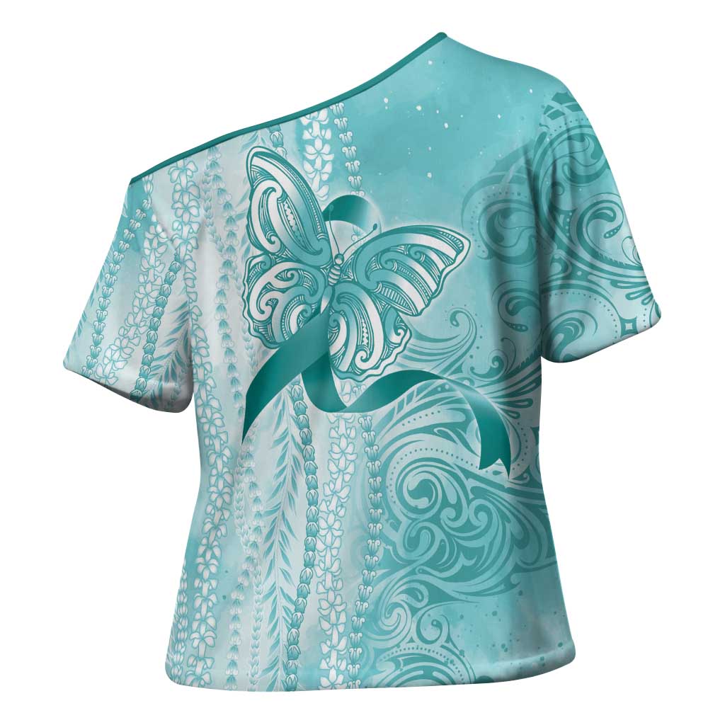 PTSD Awareness Cross Shoulder Shirt Maile Pikake Lokelani Crown Flower Lei Inspired