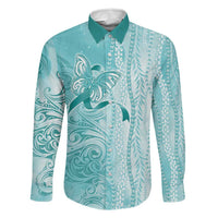 PTSD Awareness Family Matching Mermaid Dress and Hawaiian Shirt Maile Pikake Lokelani Crown Flower Lei Inspired LT9 Dad's Shirt - Long Sleeve Teal - Polynesian Pride