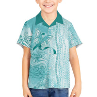 PTSD Awareness Family Matching Tank Maxi Dress and Hawaiian Shirt Maile Pikake Lokelani Crown Flower Lei Inspired LT9 Son's Shirt Teal - Polynesian Pride