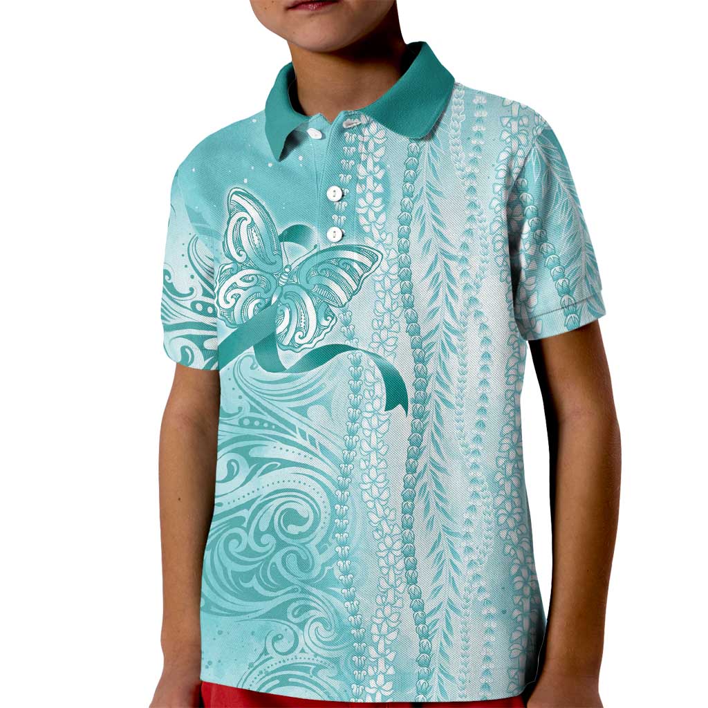 PTSD Awareness Kid Polo Shirt Maile Pikake Lokelani Crown Flower Lei Inspired LT9 Kid Teal - Polynesian Pride
