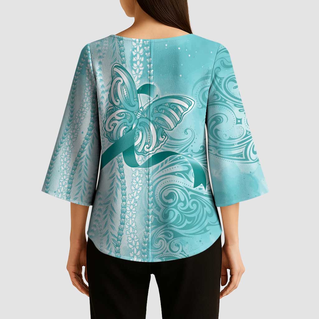 PTSD Awareness Kimono Sleeve Blouse Maile Pikake Lokelani Crown Flower Lei Inspired