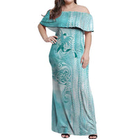 PTSD Awareness Off Shoulder Maxi Dress Maile Pikake Lokelani Crown Flower Lei Inspired LT9 Women Teal - Polynesian Pride