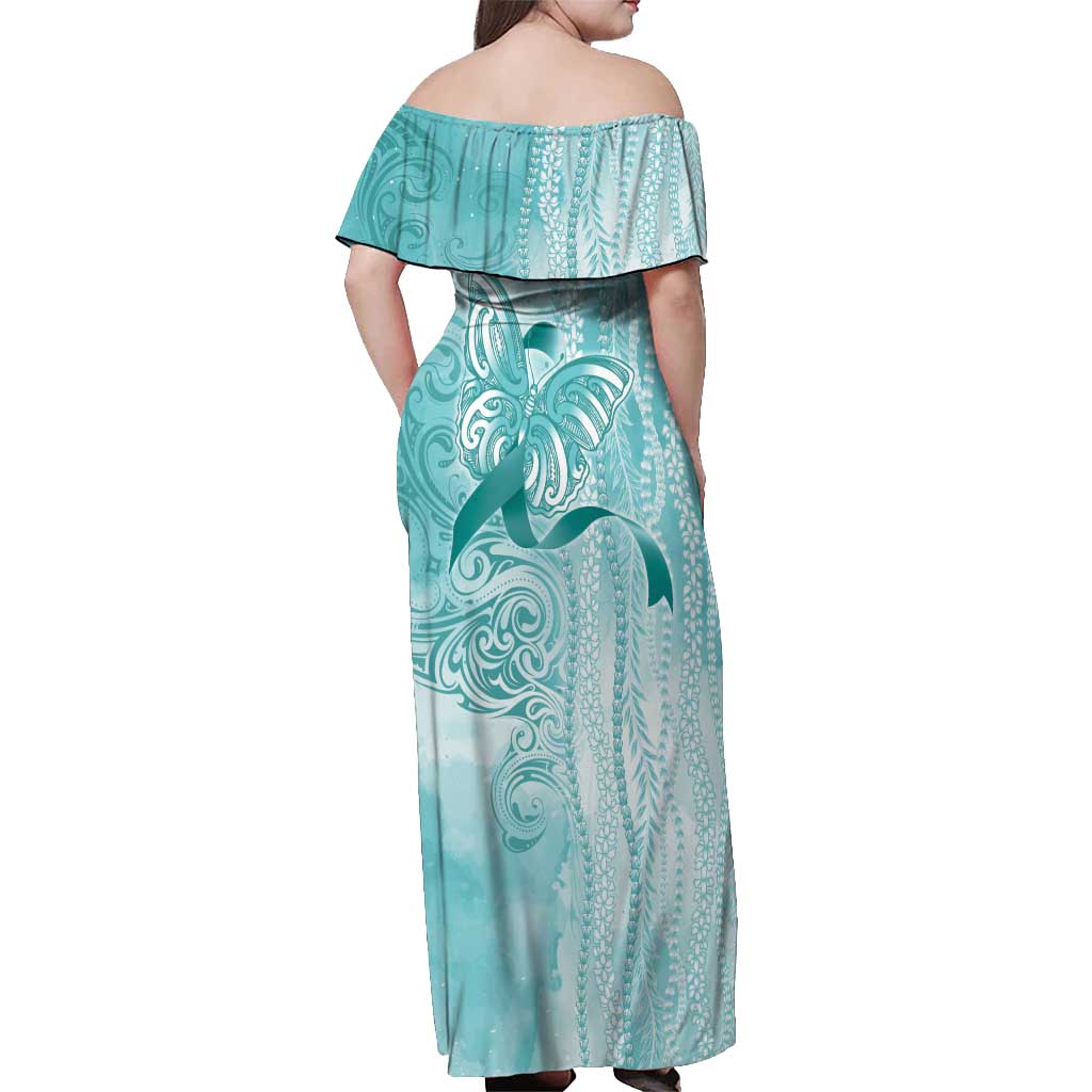 PTSD Awareness Off Shoulder Maxi Dress Maile Pikake Lokelani Crown Flower Lei Inspired LT9 - Polynesian Pride