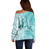 PTSD Awareness Off Shoulder Sweater Maile Pikake Lokelani Crown Flower Lei Inspired