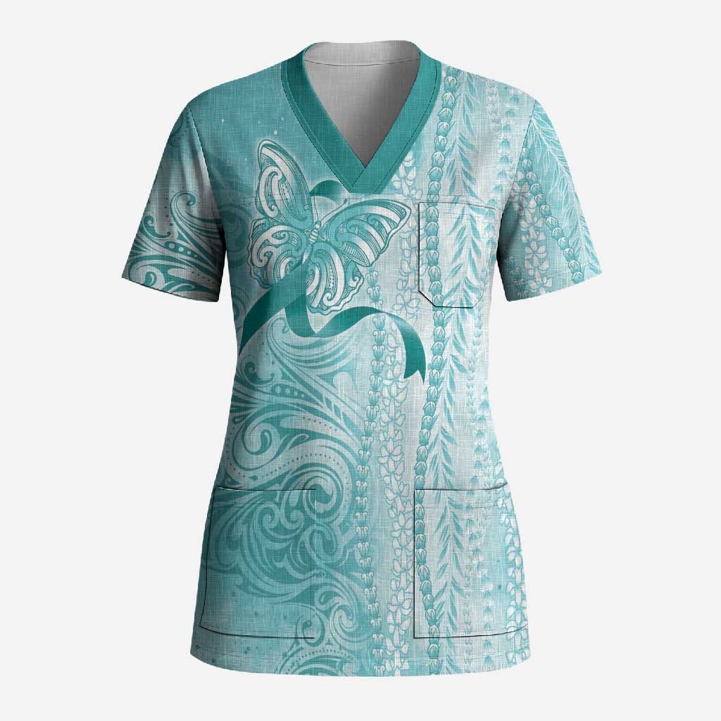 PTSD Awareness Scrub Top Maile Pikake Lokelani Crown Flower Lei Inspired