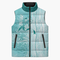 PTSD Awareness Sleeveless Puffer Jacket Maile Pikake Lokelani Crown Flower Lei Inspired LT9 Unisex Teal - Polynesian Pride