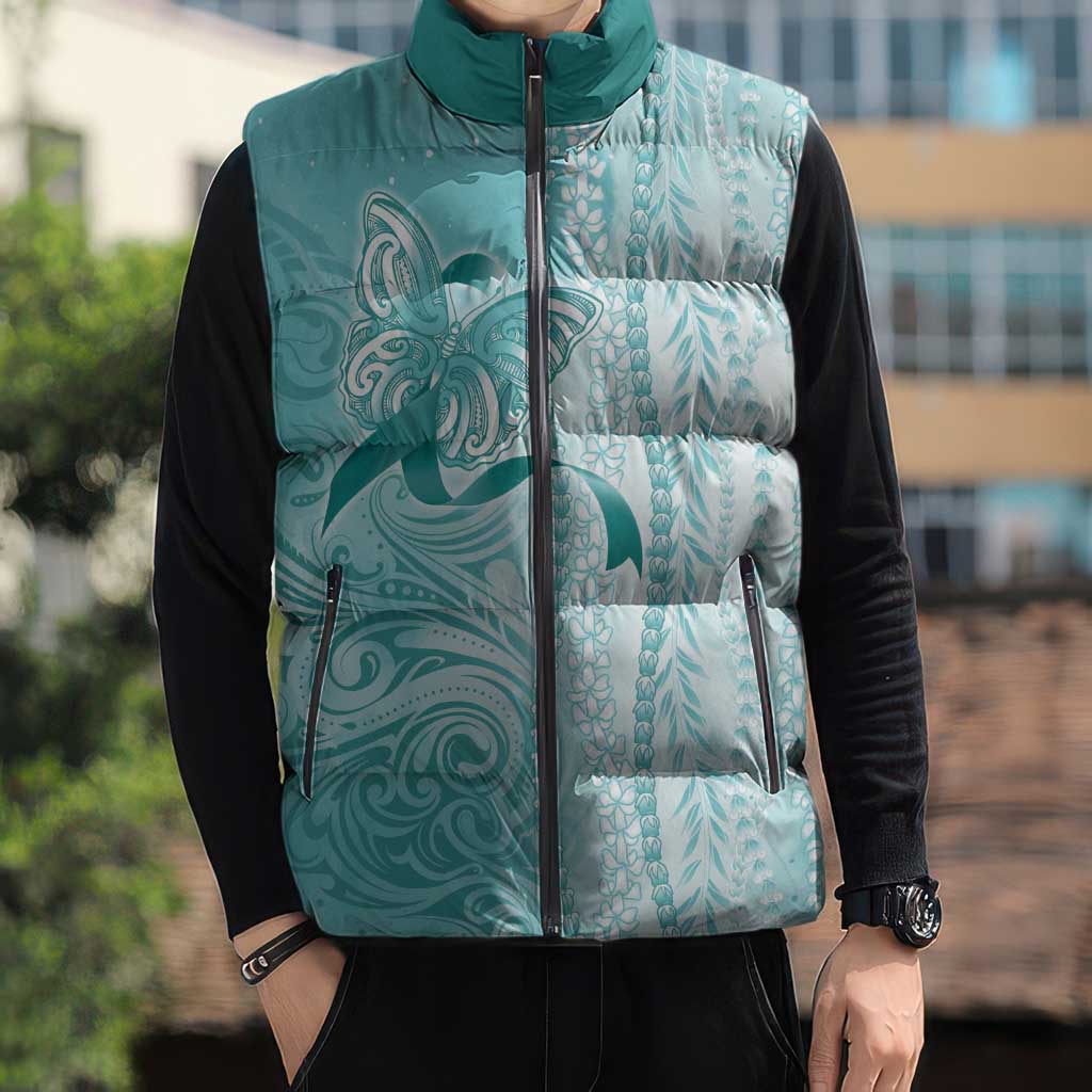 PTSD Awareness Sleeveless Puffer Jacket Maile Pikake Lokelani Crown Flower Lei Inspired LT9 - Polynesian Pride