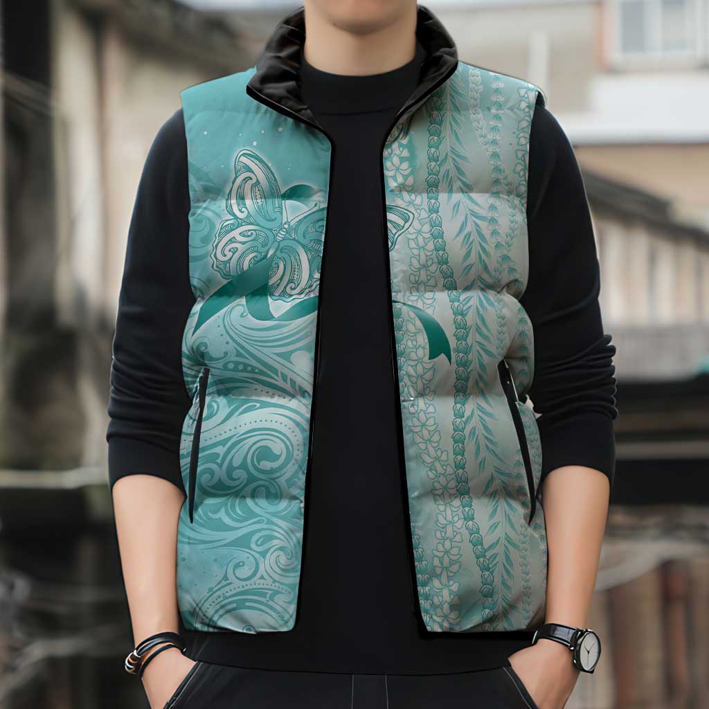PTSD Awareness Sleeveless Puffer Jacket Maile Pikake Lokelani Crown Flower Lei Inspired LT9 - Polynesian Pride