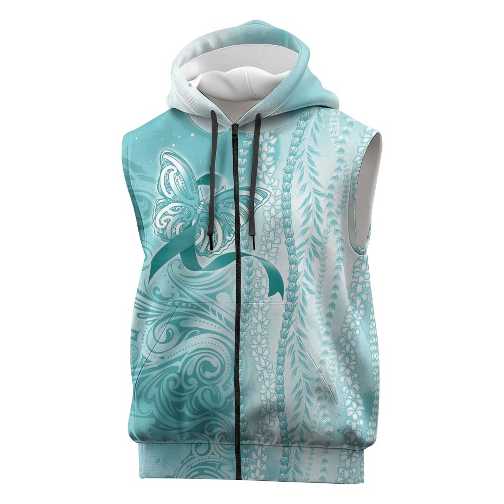 PTSD Awareness Sleeveless Zip Hoodie Maile Pikake Lokelani Crown Flower Lei Inspired LT9 Teal - Polynesian Pride