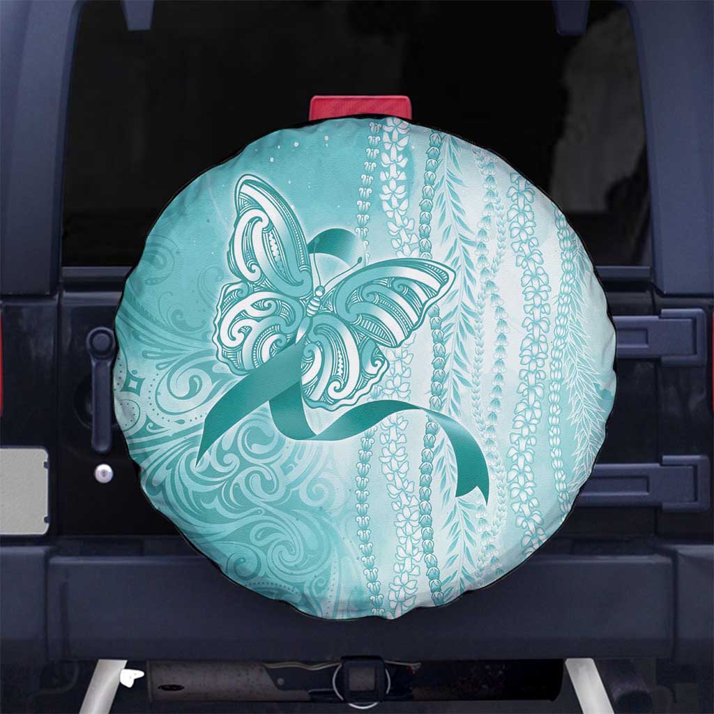 PTSD Awareness Spare Tire Cover Maile Pikake Lokelani Crown Flower Lei Inspired LT9 No hole Teal - Polynesian Pride