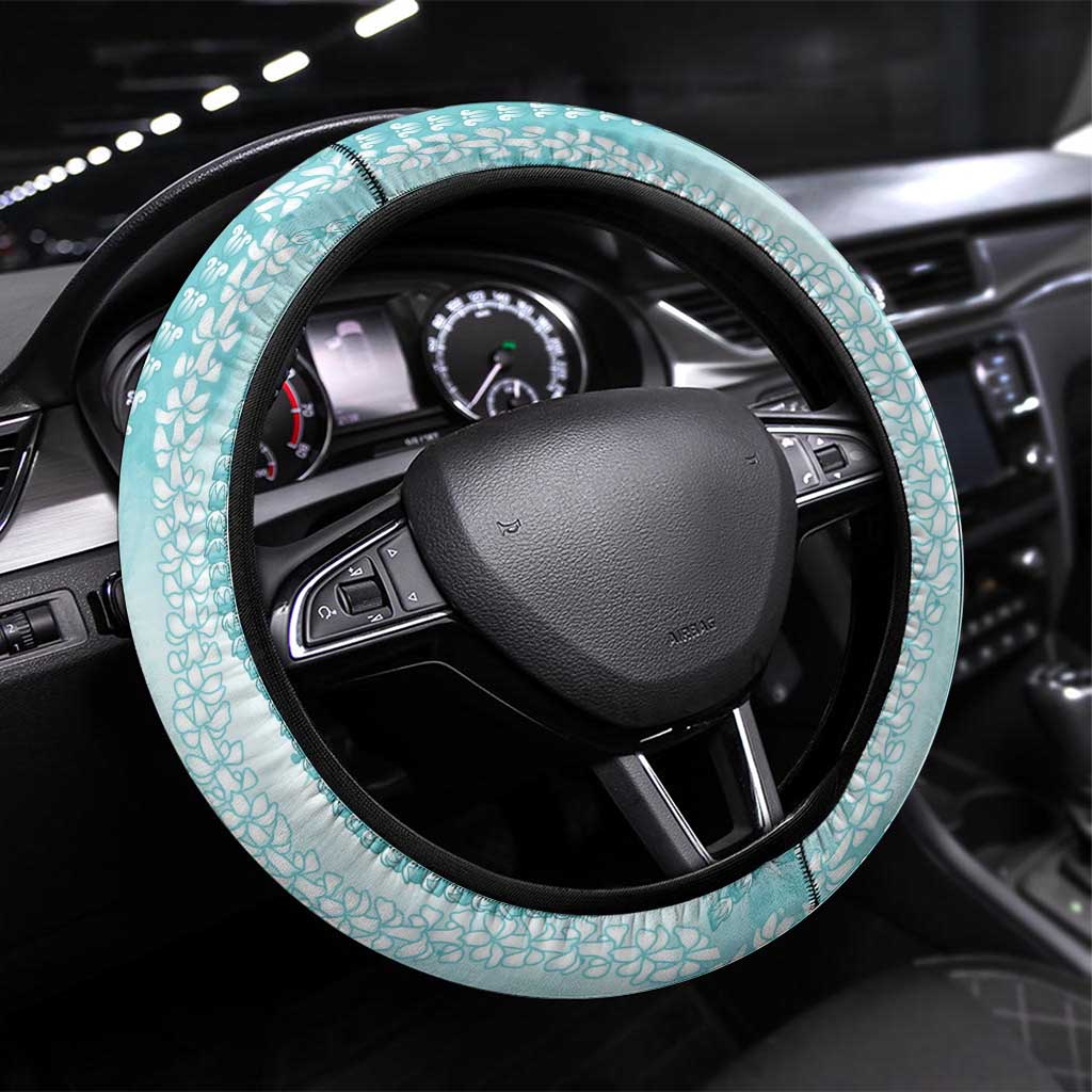 PTSD Awareness Steering Wheel Cover Maile Pikake Lokelani Crown Flower Lei Inspired LT9 Universal Fit Teal - Polynesian Pride