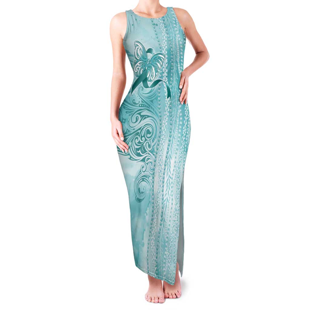 PTSD Awareness Tank Maxi Dress Maile Pikake Lokelani Crown Flower Lei Inspired LT9 Women Teal - Polynesian Pride