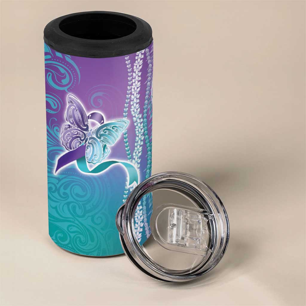 Suicide Prevention Awareness 4 in 1 Can Cooler Tumbler Maile Pikake Lokelani Crown Flower Lei Inspired LT9 - Polynesian Pride