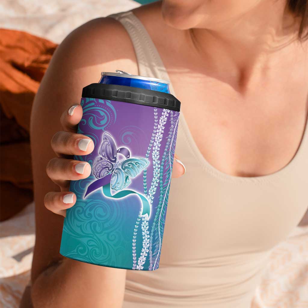 Suicide Prevention Awareness 4 in 1 Can Cooler Tumbler Maile Pikake Lokelani Crown Flower Lei Inspired LT9 - Polynesian Pride